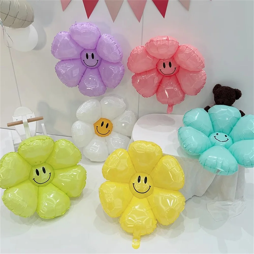 6Pcs/Set Candy Color Smile Daisy Balloon SunFlower Foil Balloons Photo Props Wedding Birthday Party Decorations