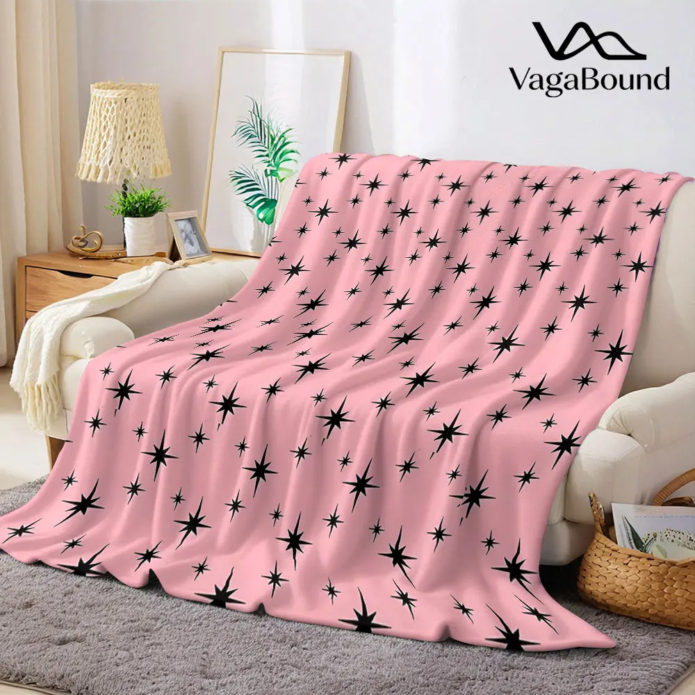 Pink Star Burst Print Flannel Blanket Warm Soft Halloween Christmas Decorative Couch Warm Cozy All-Season Gift