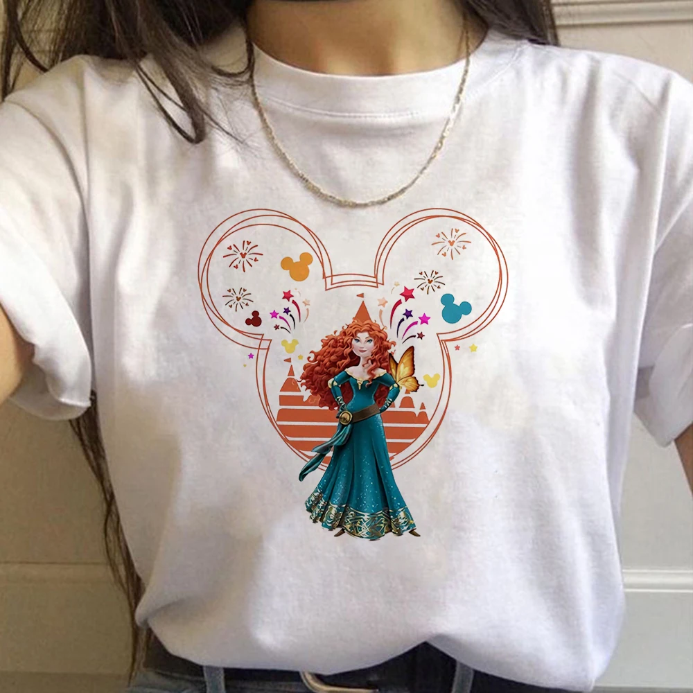 Casual Disney Cartoon Mermaid Princess Girl Tops Mickey Mouse T-shirts Fashion Disneyland Clothes Harajuku T Shirt Women Blouses