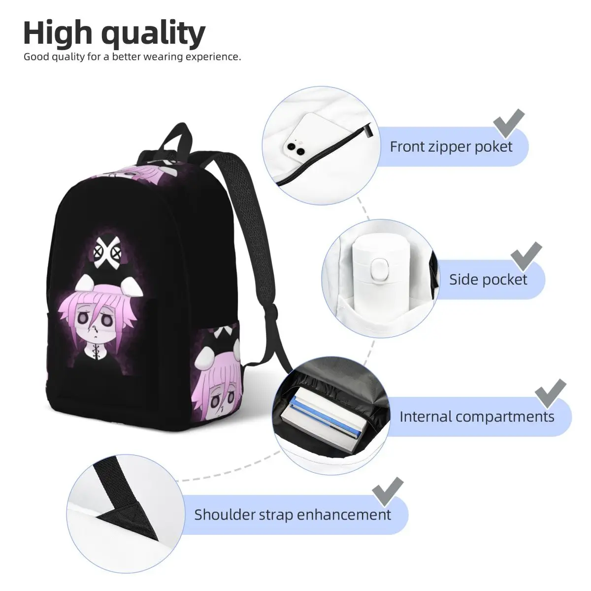 Crona And Ragnarok Soul Eater Student Backpack School Bag Hiking Travel Daypack for Boys Girls Bookbag Shoulder Bags