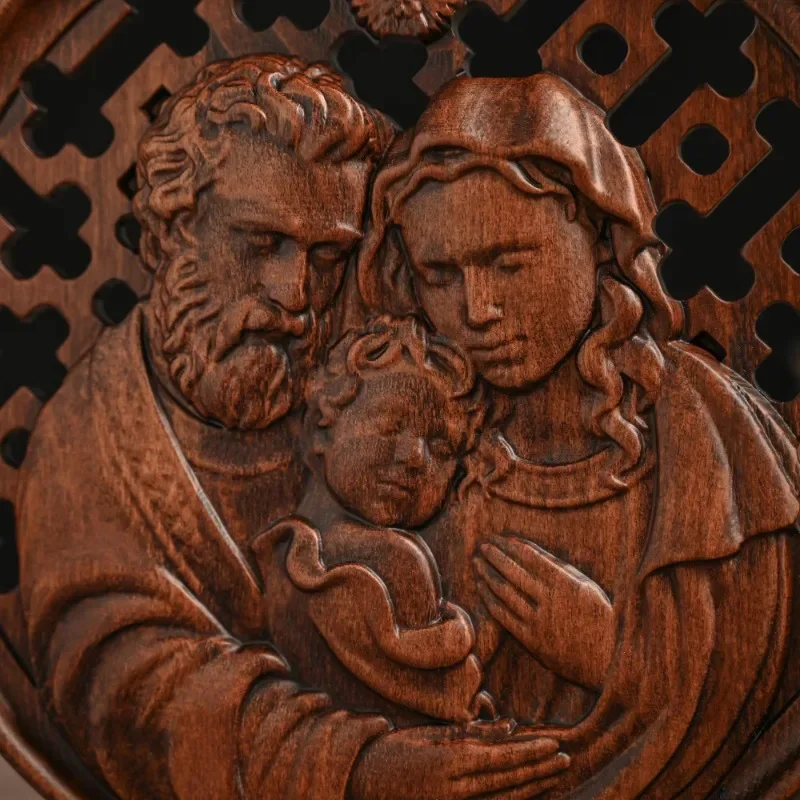 Europen Vantage Home Decor Hand-carved Our Lady of The Holy Family Ornaments Solid Wood Carving Crafts Christmas Gifts