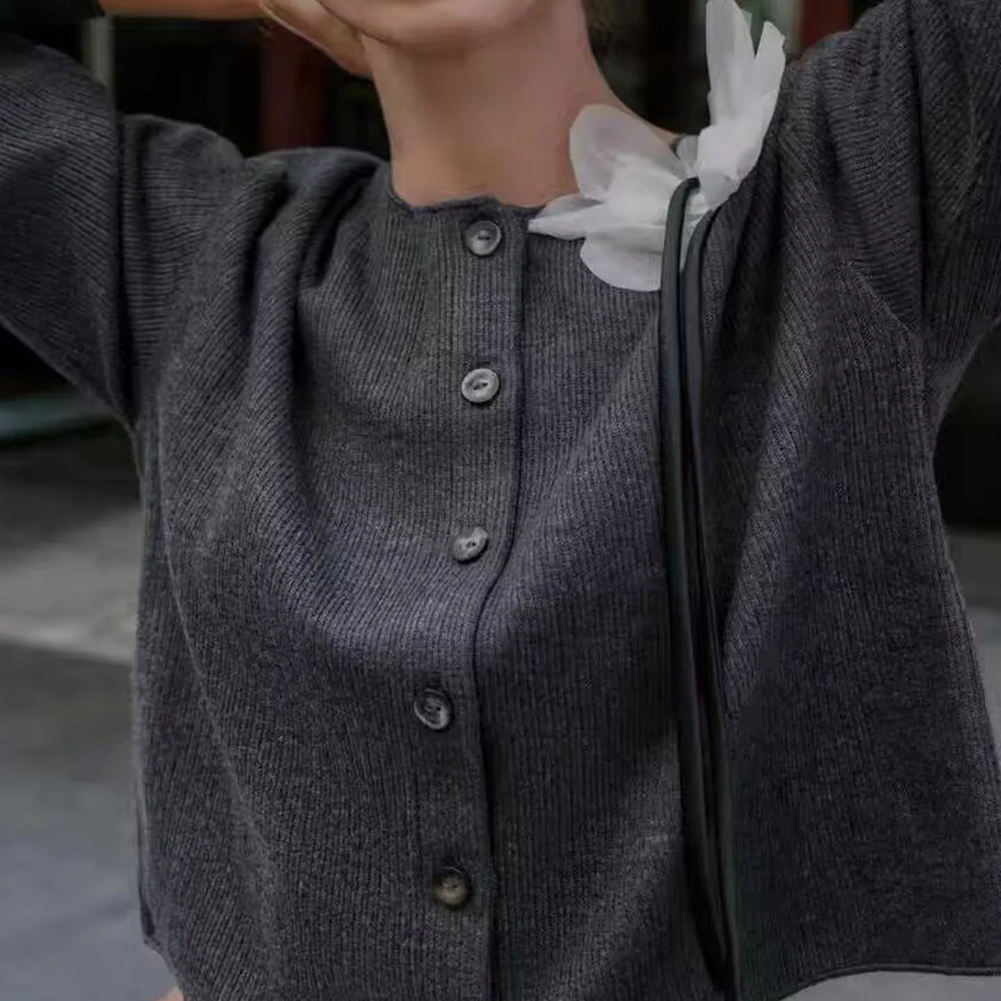 Z 2025 Nieuwe Faion Dames Losse Bloemen Teaded Jas Ele Veelzijdige Sve Lange Ronde Ne Ort Gebreid Vest