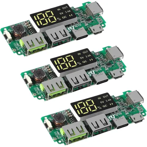 3pcs Lithium Battery Charger Board LED Dual USB 5V 2.4A Micro/Type-C USB Mobile Power Bank 18650 Charging Module Circuit