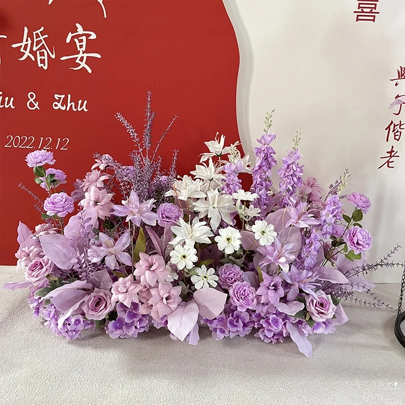 Purple Artificial Flowers Wedding Decoration Floral Backdrop Arrangement Hang Flower Row Road Lead Flower Ball Party Event Decor