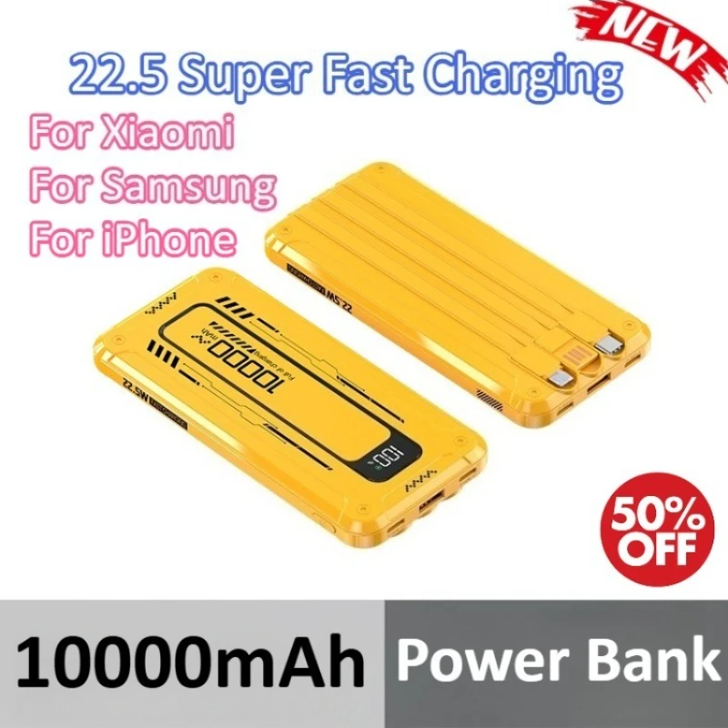 

10000mAh 22.5W Fast Charging Power Bank PD20W Built in Cables For iPhone 17/16/15/14/13 For Xiaomi For Samsung For Huawei