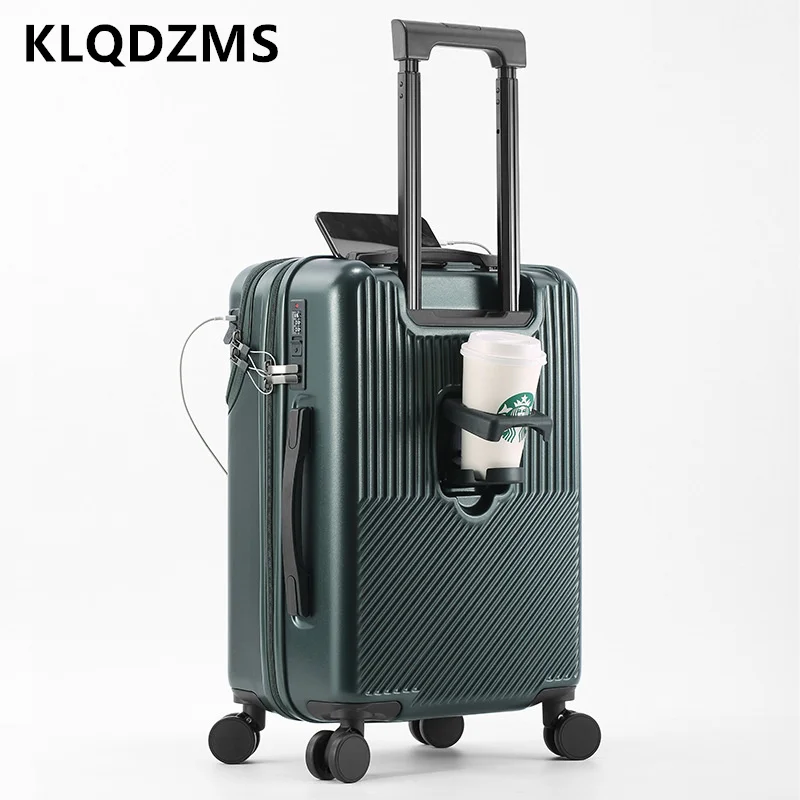 KLQDZMS 20 дюймов 22 дюйма 24 дюйма 26 дюймов, новый чемодан, открывающийся спереди, ПК, Бортовая коробка, деловая тележка, легкий чемодан с USB-зарядкой