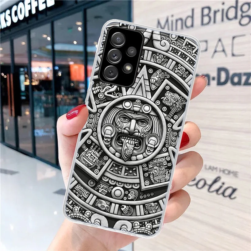 Mayan Stone Totem Pole Soft Phone Case for Samsung A55 A54 A53 A52 A15 A14 A13 A12 A25 A24 A23 A22 A35 A34 A33 A32 A03S A02S A04