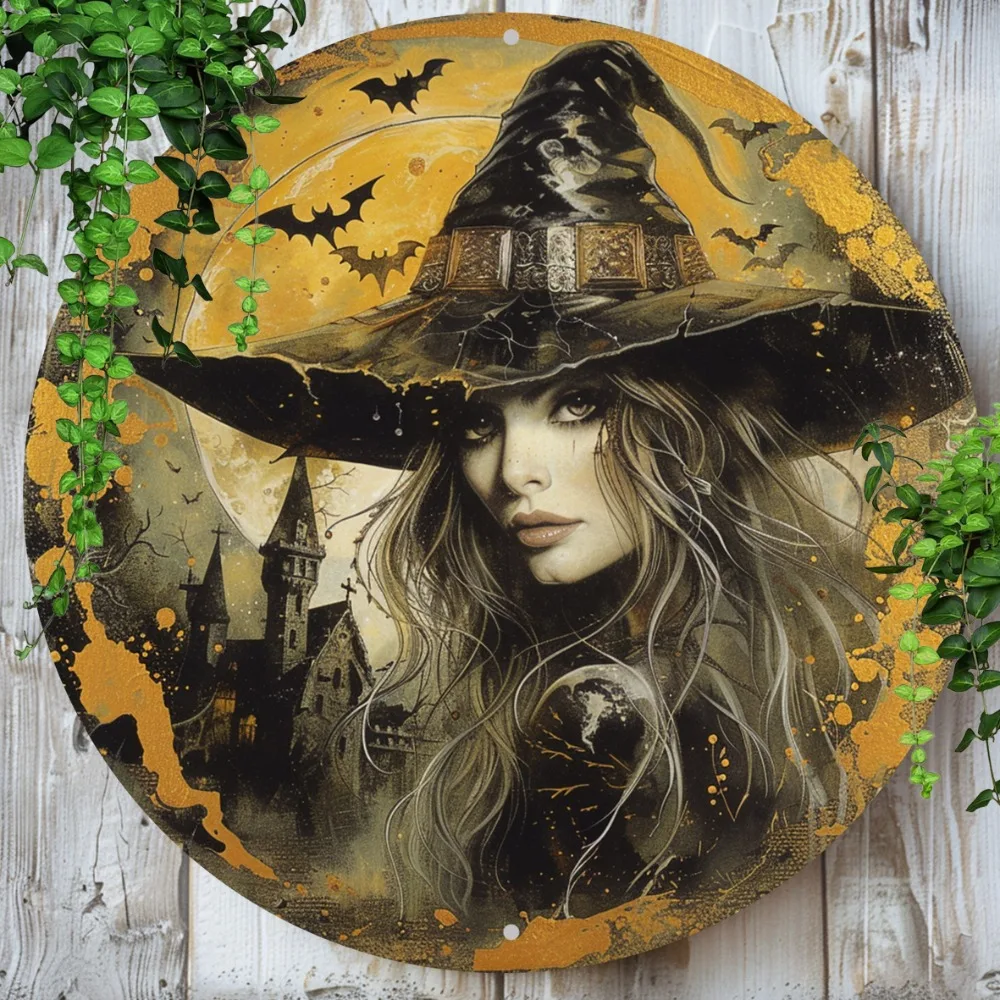 

Vintage Gothic Witch Aluminum Wall Art, Round Metal Sign for Home, Bar, Office Decor, Halloween Gifts Witchy Wall Decor, 2D
