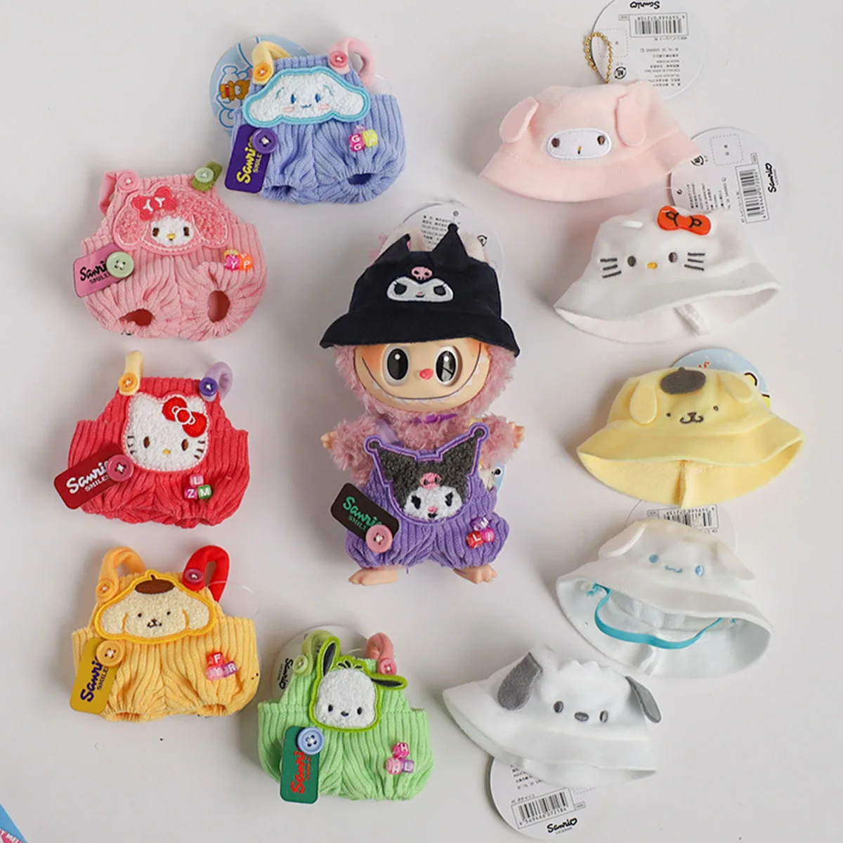 Cute Plush Doll Clothes Outfit Sanrio Hello Kitty Strap Pants Cute Style Clothes for Labubu Doll Accessories Gift