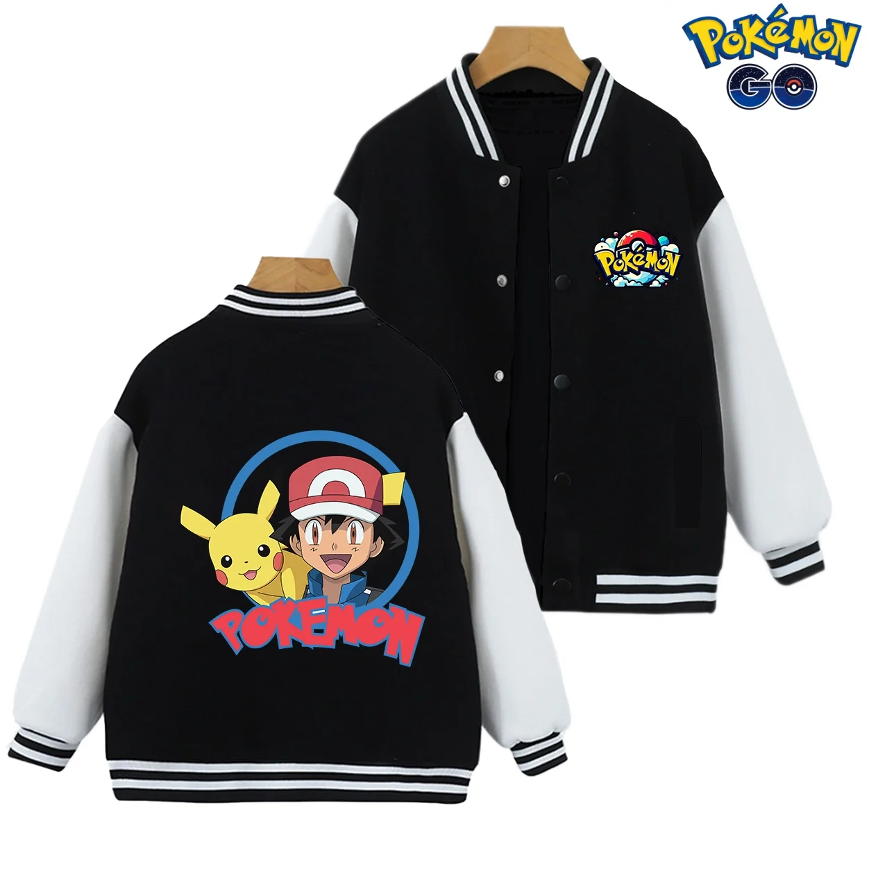 

Fashion Pokemon 3-12 Years Old Children's Kids Cartoon Pikachu Baseball Uniform Top Student Jacket Spring Fall Boys Girls Coat