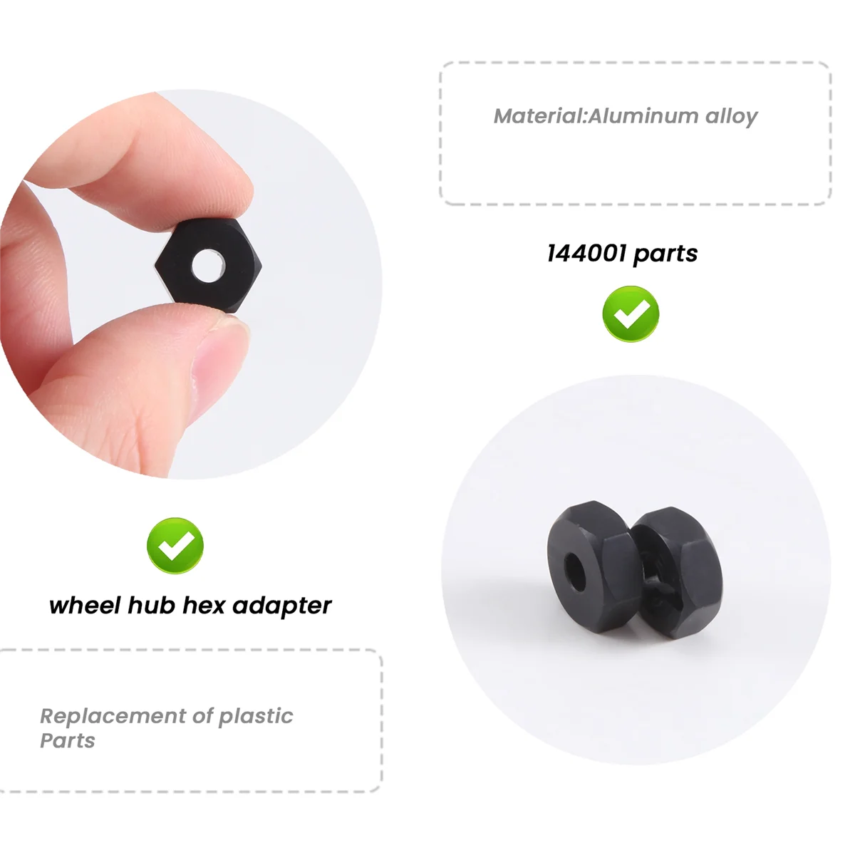 Aluminum Alloy 12mm Combiner Wheel Hub Hex Adapter Upgrades for Wltoys 144001 1/14 RC Car Spare Parts,Black