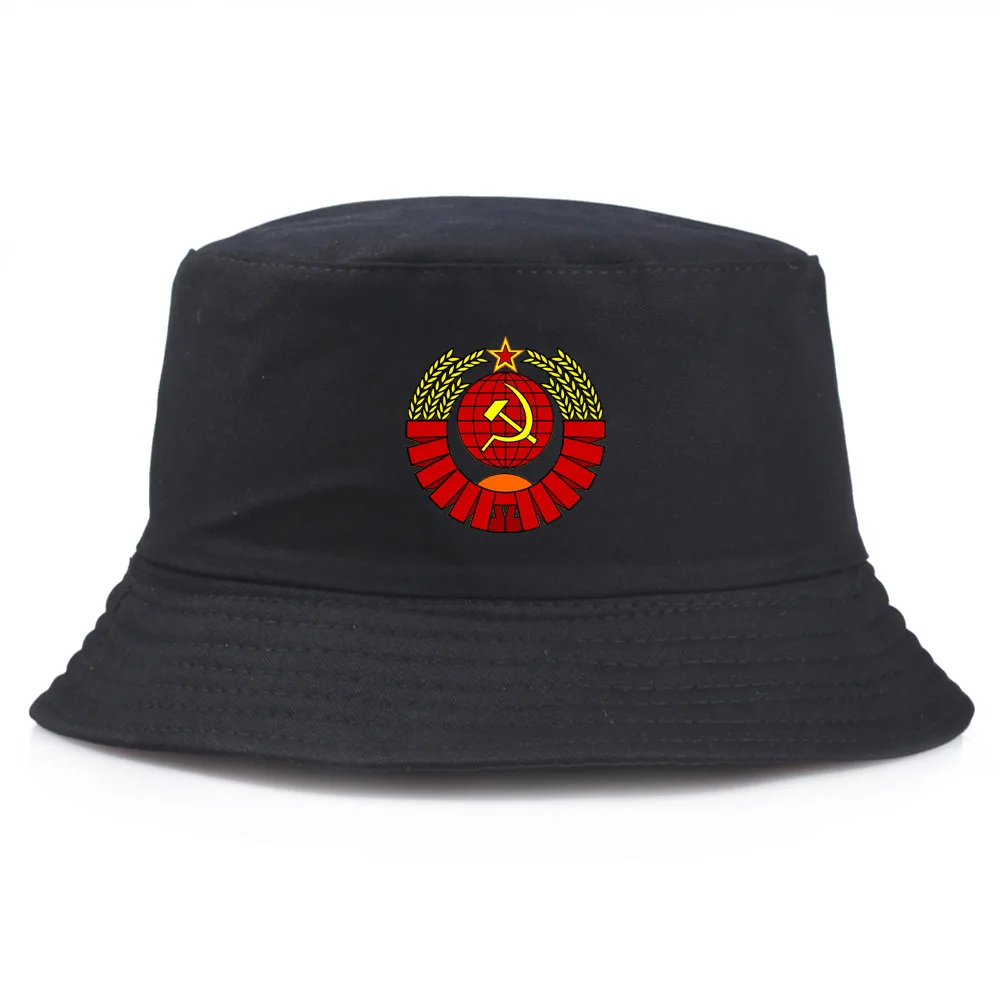 Soviet Emblem Bucket Hat Russia USSR Flag Cap CCCP Print Panama Caps Men women USSR Soviet Union Sun Visor Foldable Hats