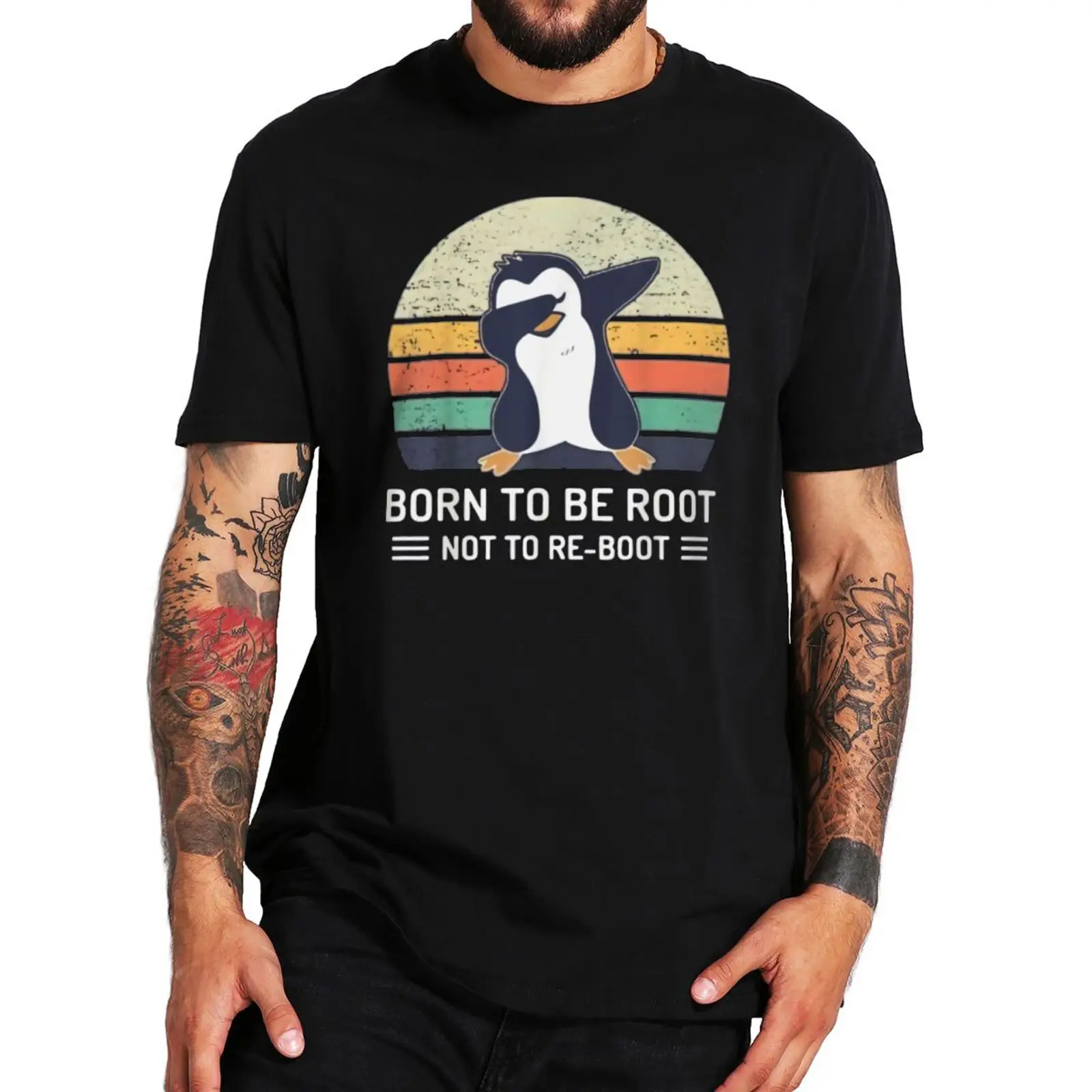 

Linux Born To Be Root Not To Be Reroot T Shirt Retro Linux Programmer T-Shirt Dabbing Penguin Funny Men's Tee ShirtF