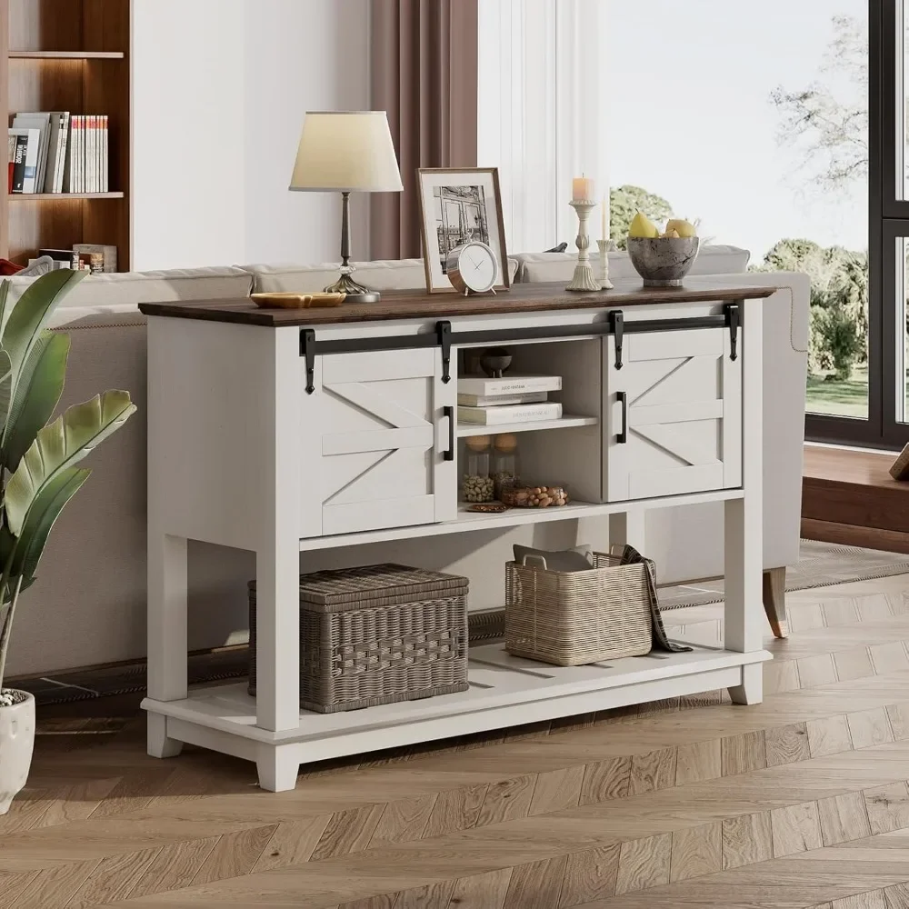 Farmhouse Entryway Table with Sliding Barn Doors, 46