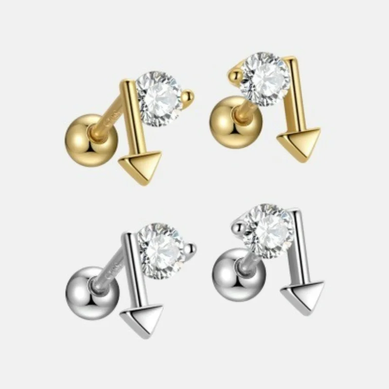 

Vintage 925 Sterling Silver Small Arrow Symbol Cz Wholesale Designer Fashion Fine Jewelry Gold Plated Screw Back Earrings Women