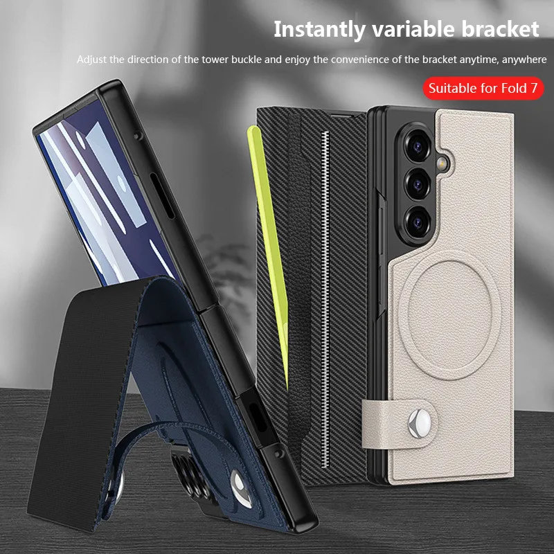 

Магнитный чехол для Samsung Galaxy Z Fold 7 Fold7 5G Magsafe, кожаный защитный чехол из волокна с закаленной пленкой