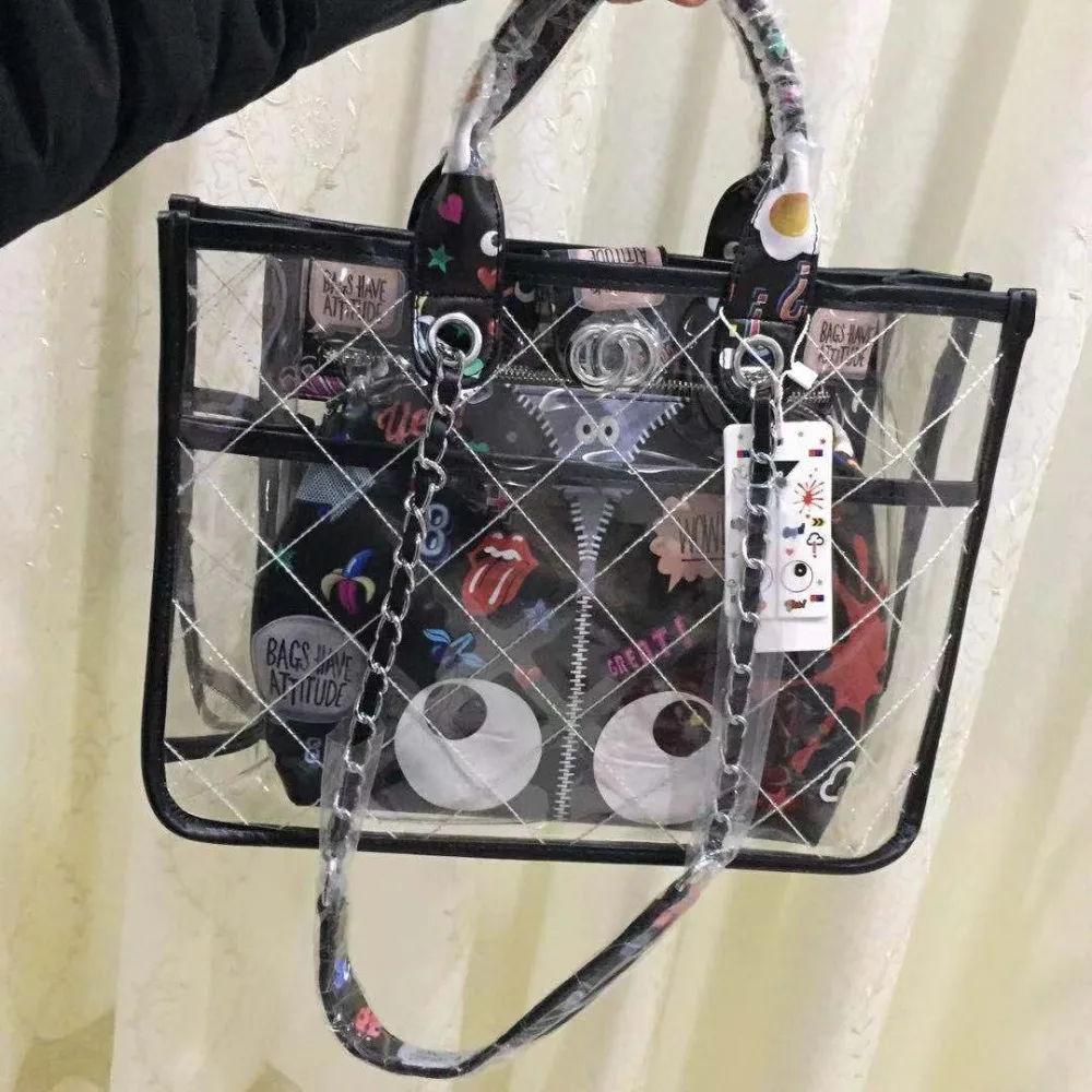 

1PC Graffiti Printed Cartoon Transparent Jelly Single-shoulder Bag Handbag