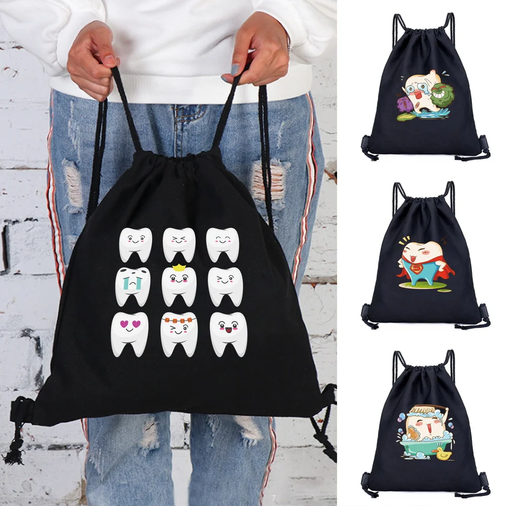 Backpacks for Women Sports Gym Bag Casual Double Shoulder Bag Canvas Backpacks Organizer 2024 Teeth Print Pattern Series