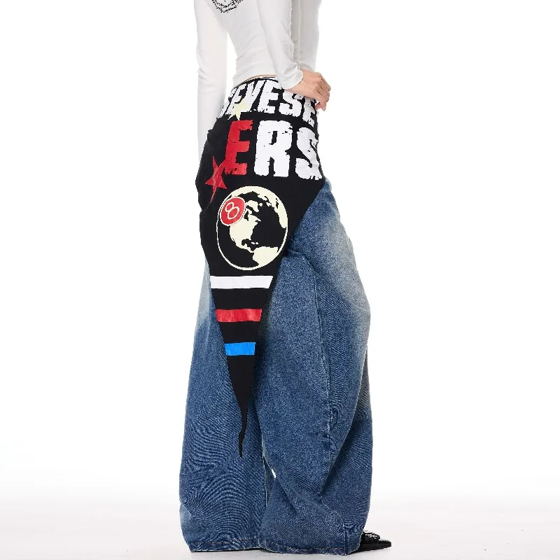 กระโปรงพลีททรงหลวมสำหรับผู้หญิง ฤดูใบไม้ร่วง ฤดูหนาว กางเกงยีนส์ทรงทหาร ทรงไบค์เกอร์ แฟชั่นขาบาน ขอบคม ทรงแจ๊ส ชุดทำงาน เต้นรำ สไตล์เรโทร