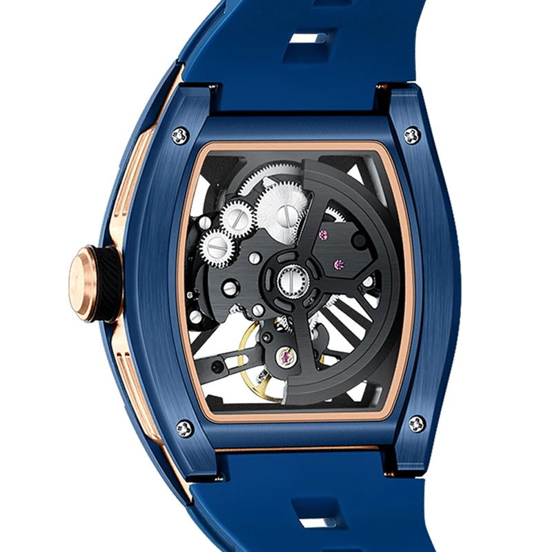 MINI FOCUS MF0603G Orologio sportivo automatico da uomo Canna scheletrata Movimento meccanico Cinturino in silicone Orologi impermeabili luminosi