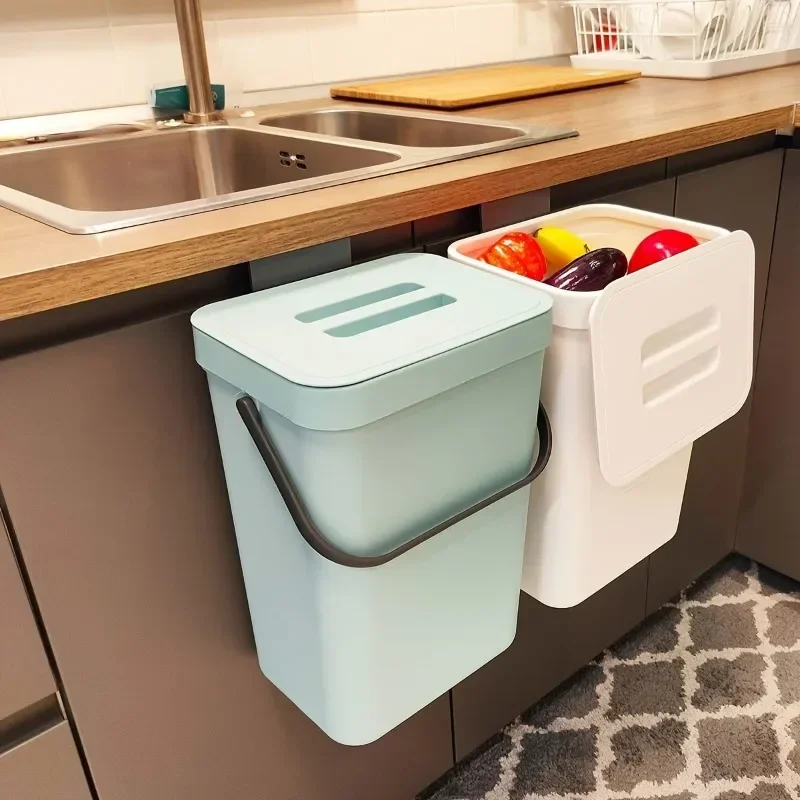 3L/5L Simple No Drilling Kitchen Cabinet Hanging Garbage Bin Large Household with Lid Wall Mounted Bathroom Garbage Bin