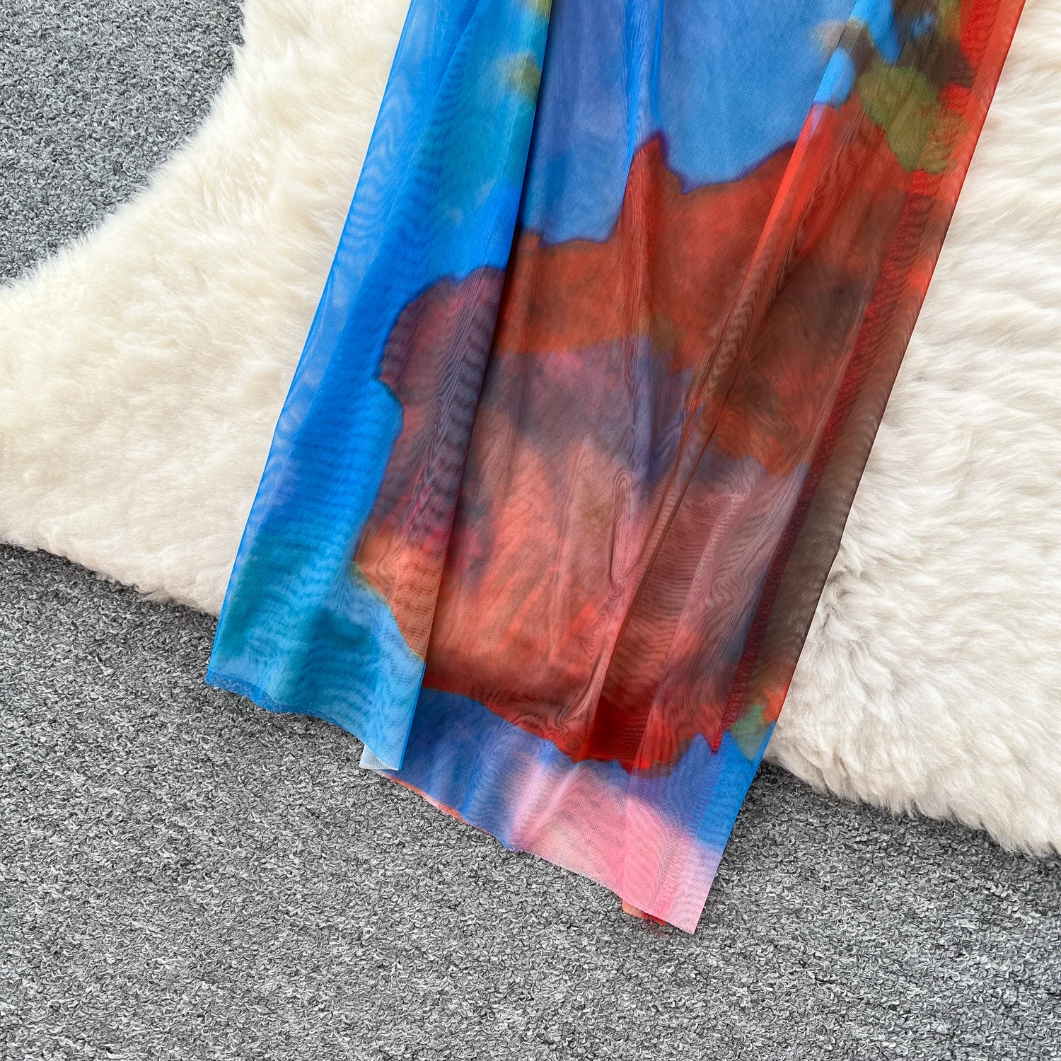 Clothland Women Sexy Print Mesh Cami Dress Adjustable Straps Sleeveless Backless Sheath Slim Fit One Piece Long Dresses QE126