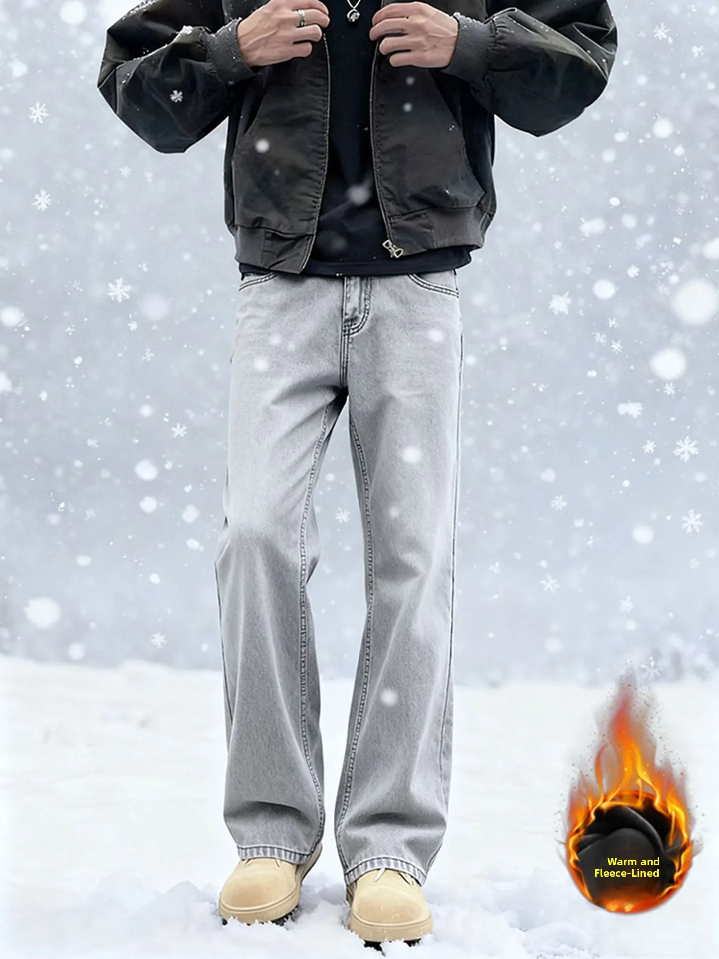 

Мужские джинсы с утепленной флисовой подкладкой, прямые, зауженные, с расклешением, средней посадки, на молнии, повседневные