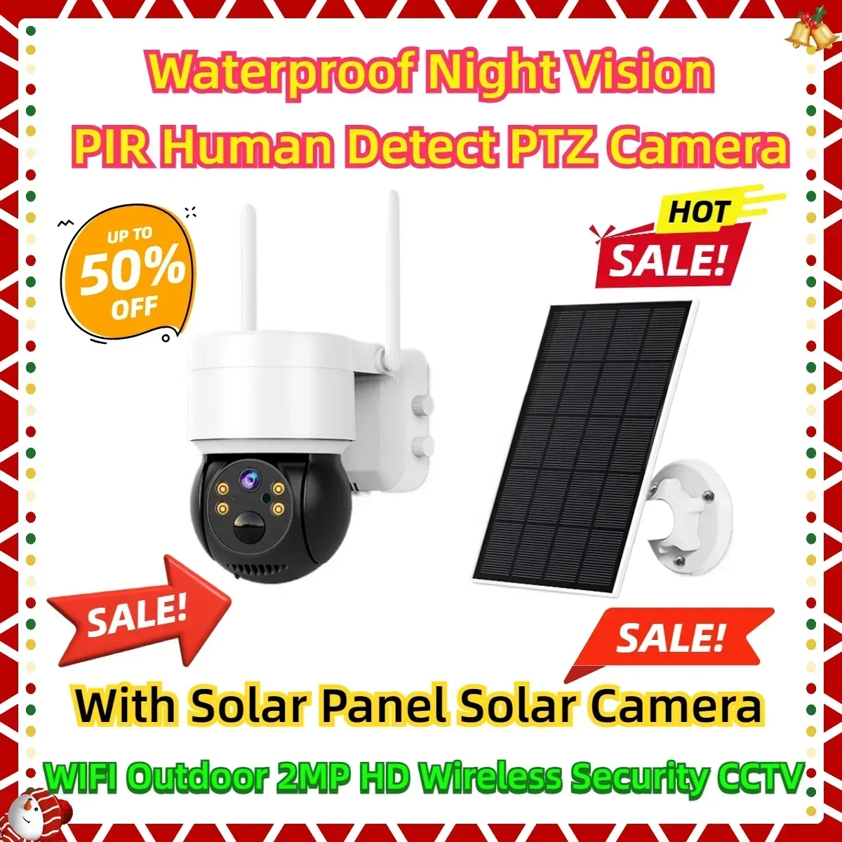 

Waterproof Night Vision PIR Human Detect PTZ Camera With Solar Panel Solar Camera WIFI Outdoor 2MP HD Wireless Security CCTV