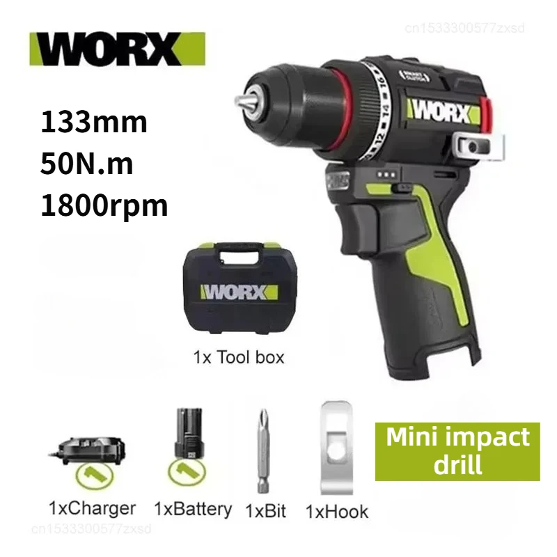 WORX New WU135 Cordless Electric Drill 12V 50Nm 1800rpm Smart Clucth Auto Stop 2 Speed AdjustablMetalworking Home Power Tools