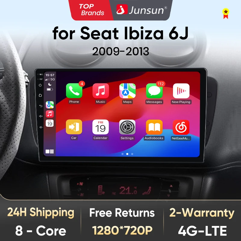 Junsun V1pro IA Voix 2 din Android Auto Radio pour Seat Ibiza 6j 2009 - 2013 2010 Carplay 4G Voiture Multimédia GPS 2din autoradio