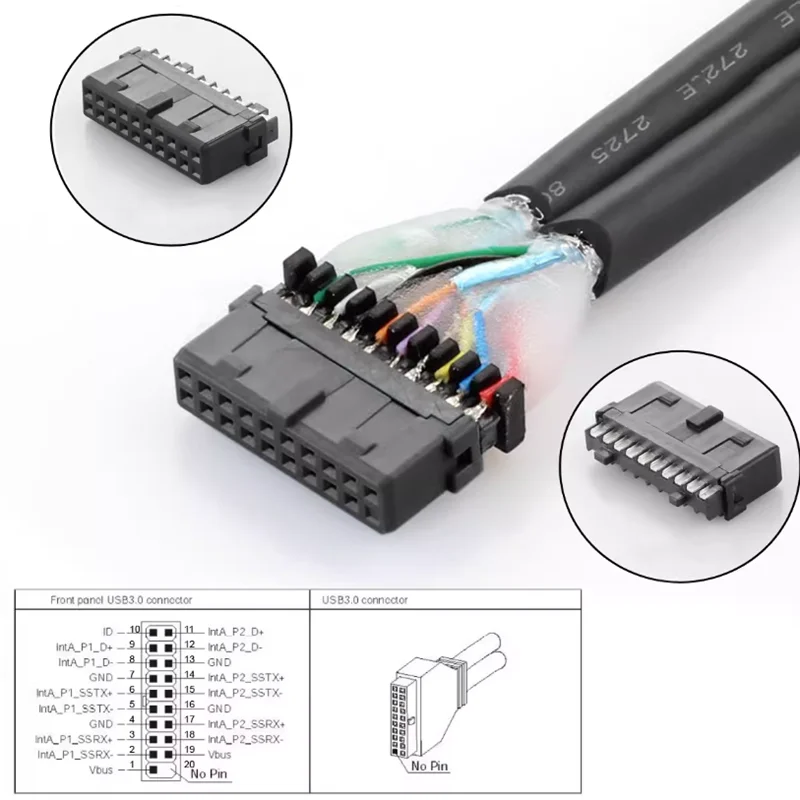 Szybkobieżny przedni łokieć 90 stopni 20-pinowy przedłużacz z 19-pinowym kablem F-USB3.0 pin IDC męski na żeński kabel danych M/F