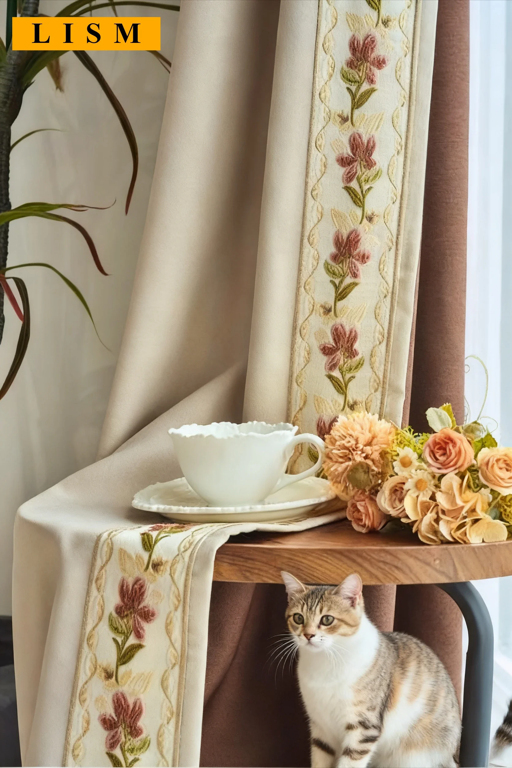 

Jacquard Luxury French Medieval Cream Blackout Curtains for Bedroom Living Room Window High Light Custom Thermal Insulated Drape