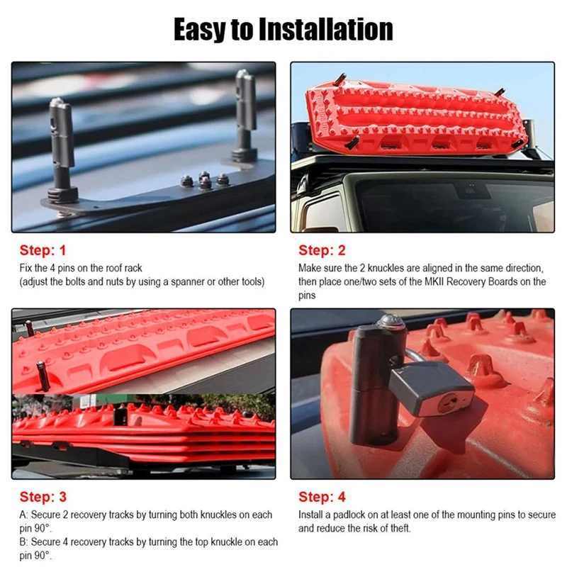 A7THK-4 Packs Mounting Pins For Recovery Boards, Lockable Design Traction Boards Mounting Pins, For Maxtrax MKII
