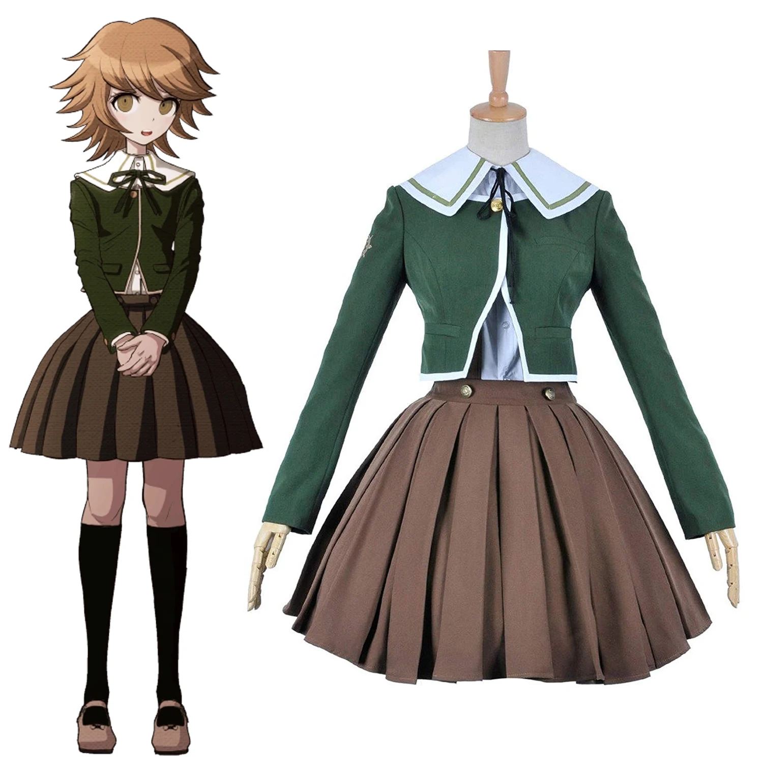 

В НАЛИЧИИ Danganronpa: Trigger Happy Havoc Ultimate Programmer Chihiro Fujisaki Косплей Костюм Школьная форма Платье