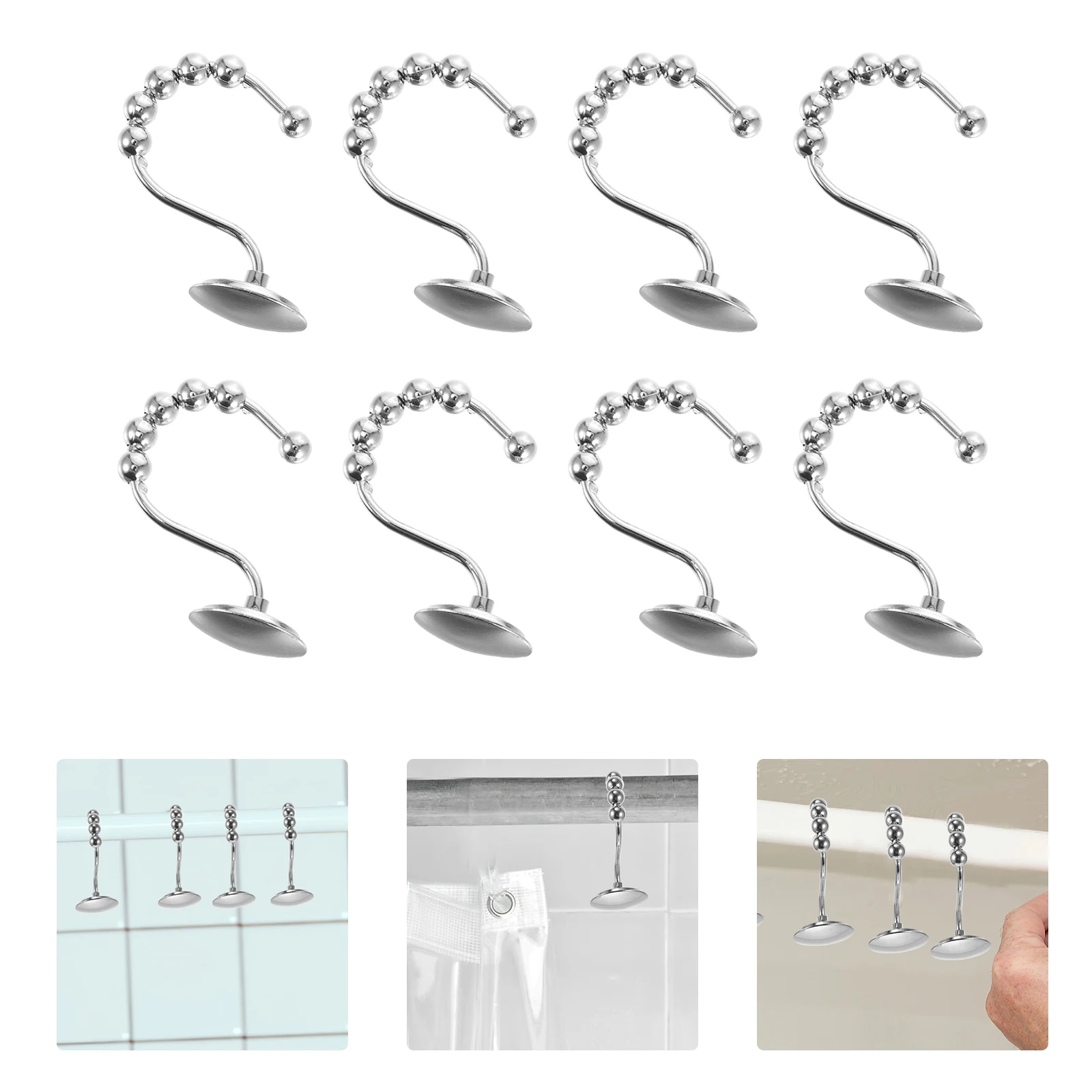 

12Pcs Shower Curtain Hooks Decorative Heavy Duty Zinc Alloy Roller Beads Prevent Snagging Smooth Glide Curtain Accessories
