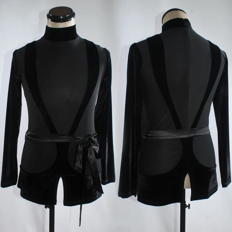 

Одежда для латинских танцев для мужчин, одежда для выступлений, топ для танцев с длинными рукавами, тренировочные топы с высоким воротником, мужская одежда для латинских танцев VDL4338