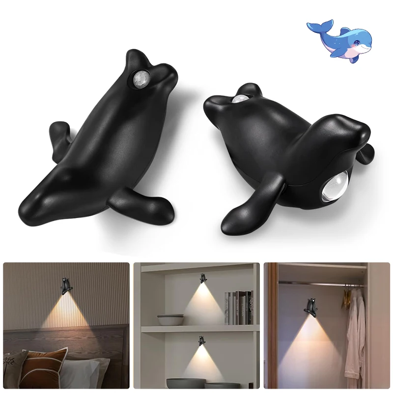 

Body Sensor Light LED Spotlight Bedroom Corridor Entrance Living Room Wall Lamp Wardrobe Charging Sea Lion Decorative Night Lamp