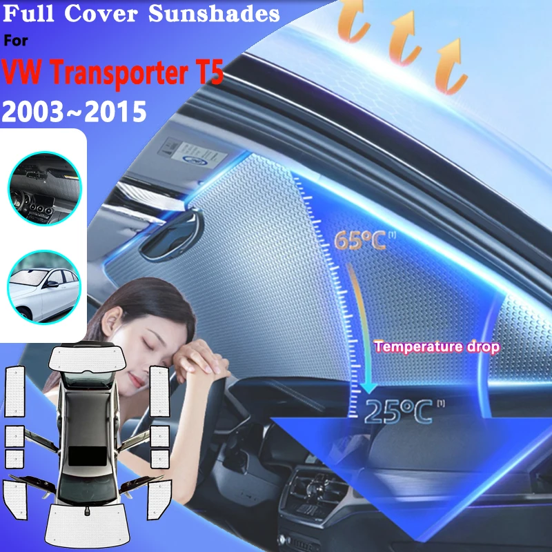 For VW Volkswagen Transporter T5 Accessories Car Window Sunshades Caravelle Multivan LWB 2003~2015 Anti-UV Sun Protection Visor