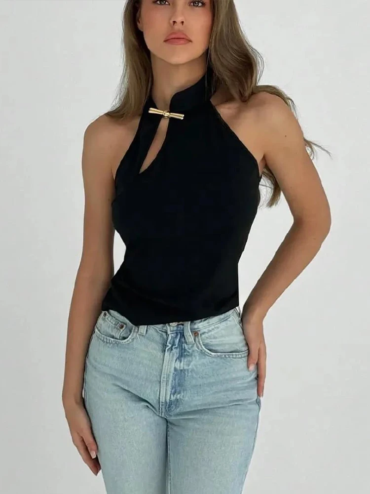 Nibber Hohl Cheongsam Schnalle Tank Tops Frauen Y2K Sommer Trend Grundlegende Klassische Solide Einfache Streetwear Stretch Täglichen Chic Weste