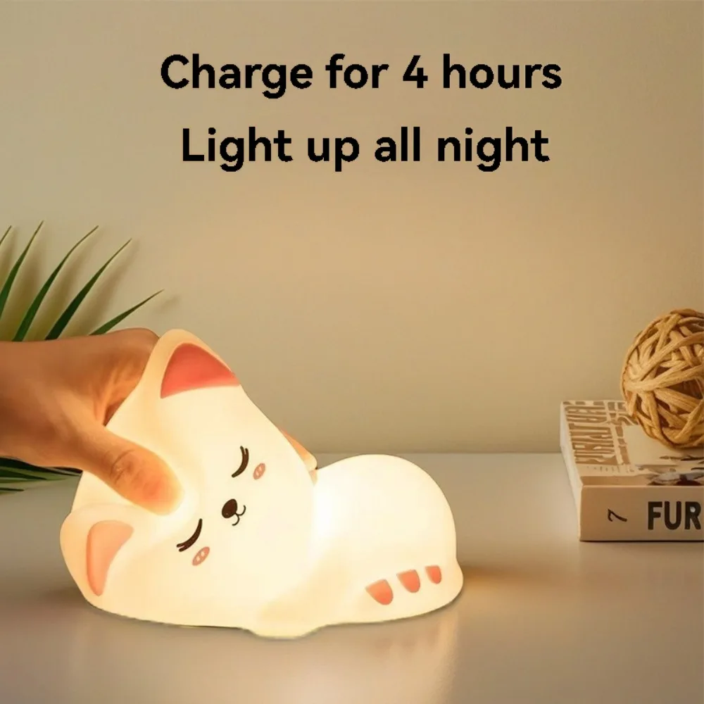 Soft Silicone Cat Seven Colors LED Night Lights USB Rechargeable Children Baby Kids Floor Lamp Creative Cartoon Room Decor Light view 4