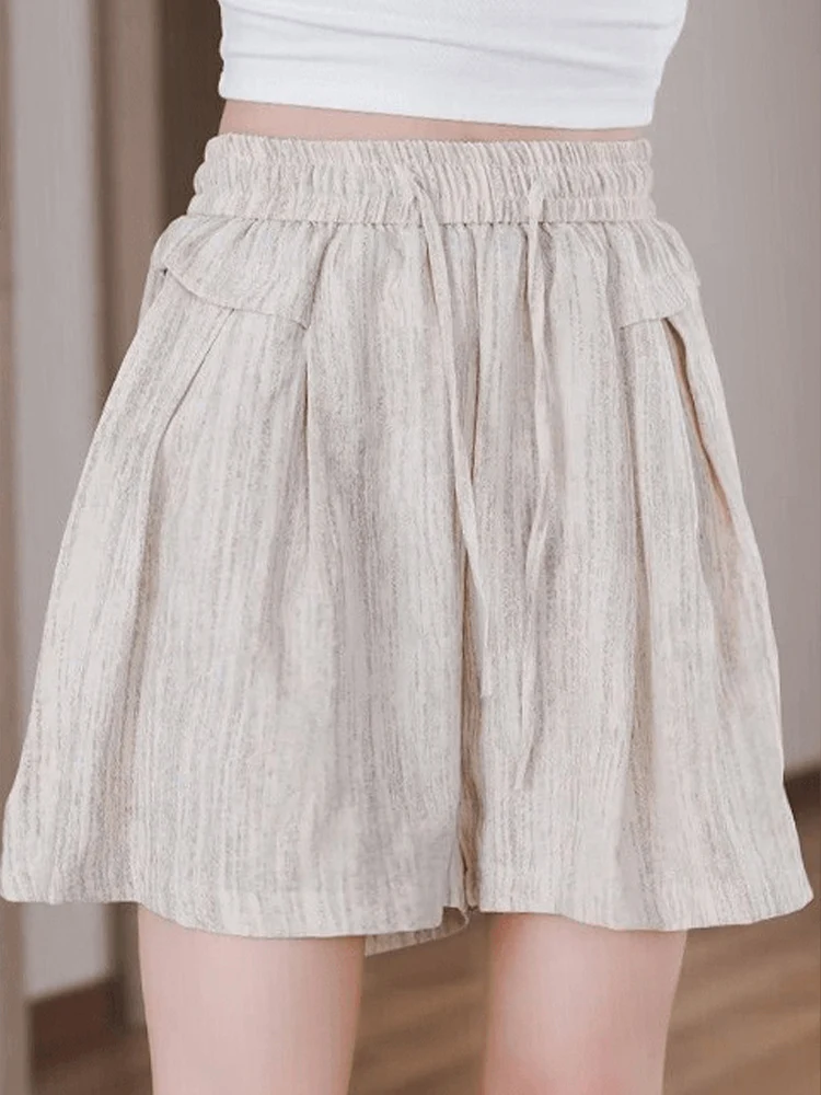 

Летние тонкие брюки-кюлоты А-силуэта для женщин, свободные повседневные шорты с высокой талией, удобная верхняя одежда для больших размеров