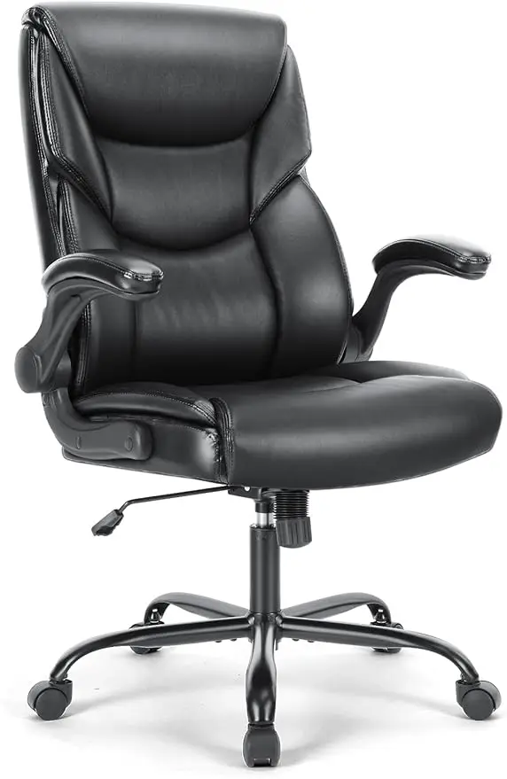 OLIXIS Home Office Chair-sedia grande e alta per ufficio, sedia da scrivania ergonomica con schienale alto, braccioli ribaltabili in pelle PU