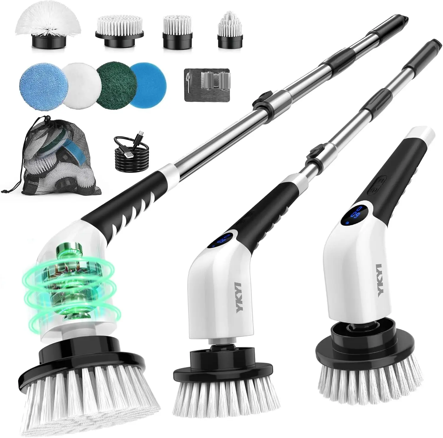 

Cordless Electric Spin Scrubber with 8 Brush Heads, 3 Speeds, Adjustable Handle for Bathroom and Kitchen Cleaning