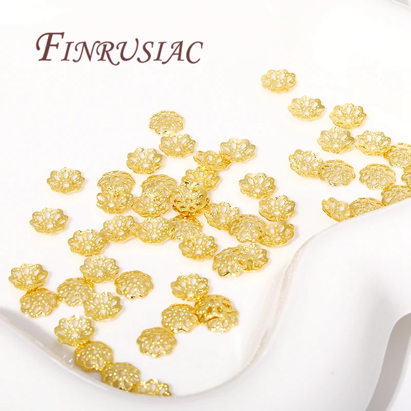 5mm 6mm 8mm Perlenkappen für Schmuckherstellung 18K vergoldetes Messing Blumenperlenkappen für DIY Armbänder Zubehör Erkenntnisse – Detail 8
