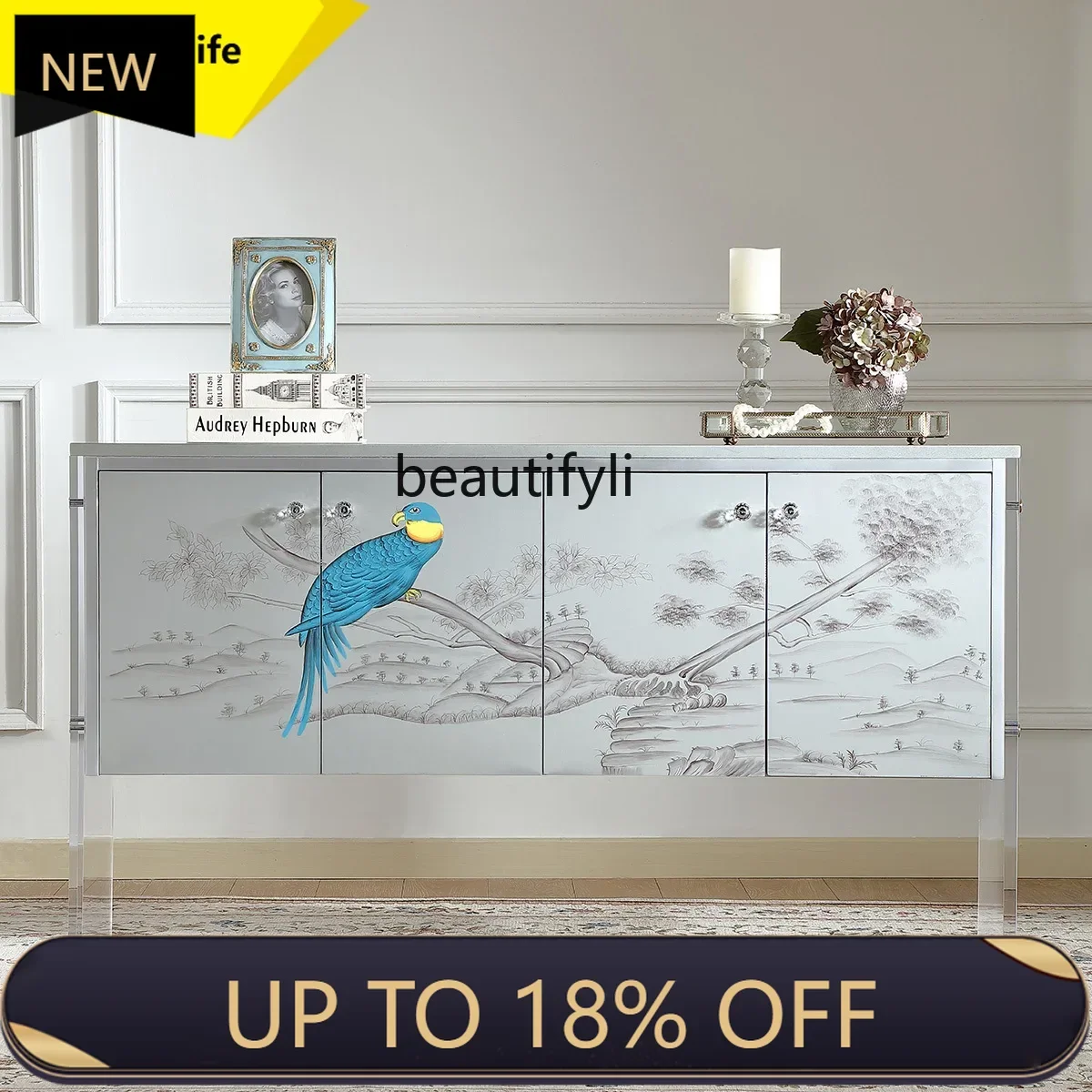 

P178 French Chinese Style Four-Door Side Cabinet Living Room Simple Light Luxury Storage Cabinet High-End TV Cabinet