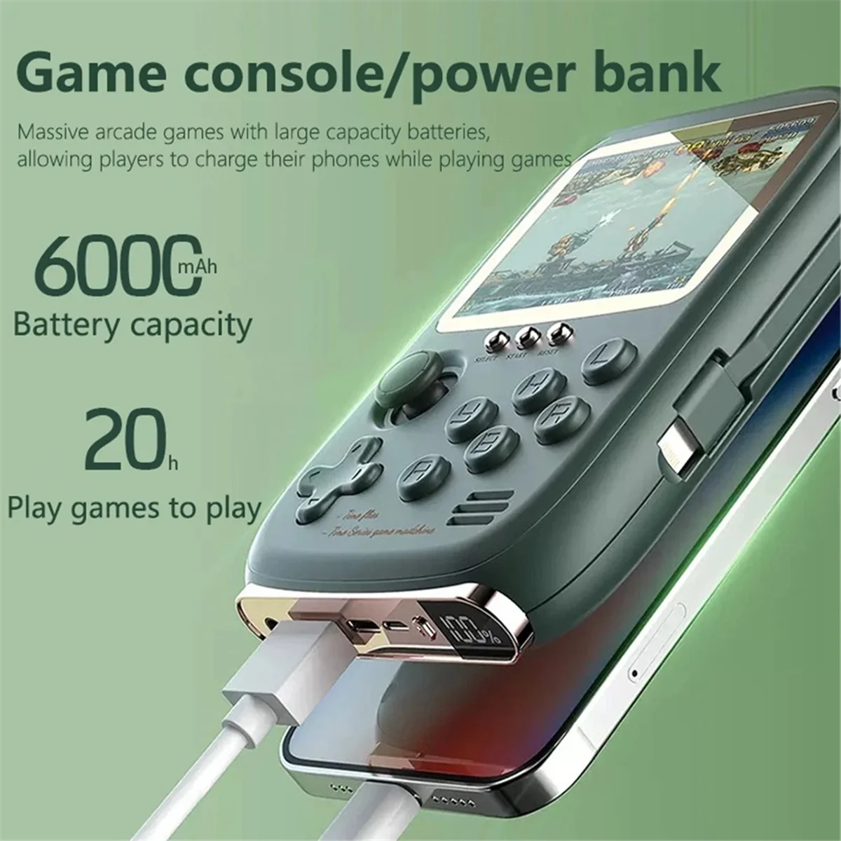 B49CDy-19 Handheld Game Console 10000+Games 3.2Inch Screen Retro Nostalgic Arcade Portable Mobile Power 6000mAh,Green