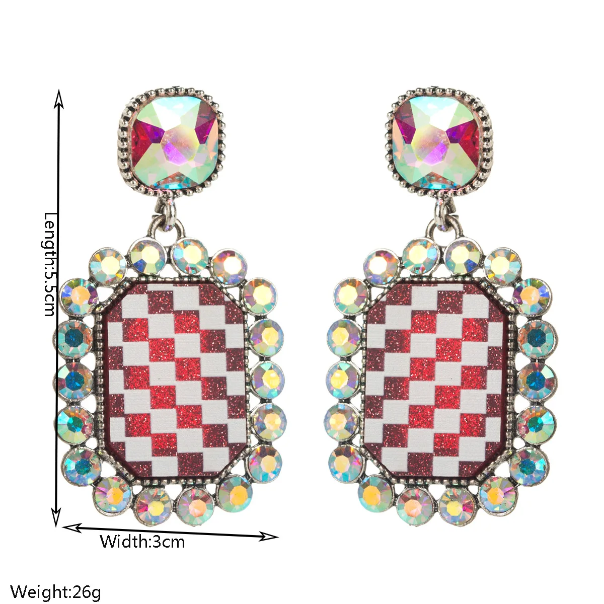 Classic Retro Ball Earrings New Style Diamond-Encrusted Checkered Earrings Women Alloy Square Elegant Stud Earrings 617
