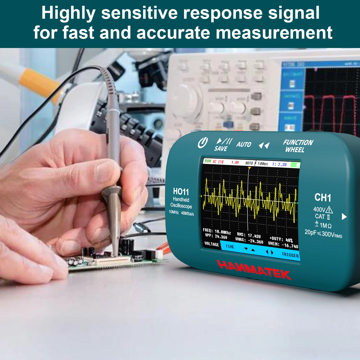 Hanmatek Digital Oscilloscope 10MhZ Bandwidth 48Sa/s Display Sampling Rate Mini Handheld Oscilloscope With 2.8-inch TFT Screen