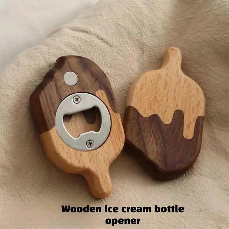 

Solid Wood Ice Cream Bottle Opener Magnetic Fridge Sticker Creative Home Kitchen Bar Ornament Gift