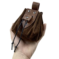 Bolsa de dinero Vintage Medieval Unisex, riñonera, cinturón, accesorios de disfraz, cuero de imitación, Cosplay, bolso con cordón, monedero portátil